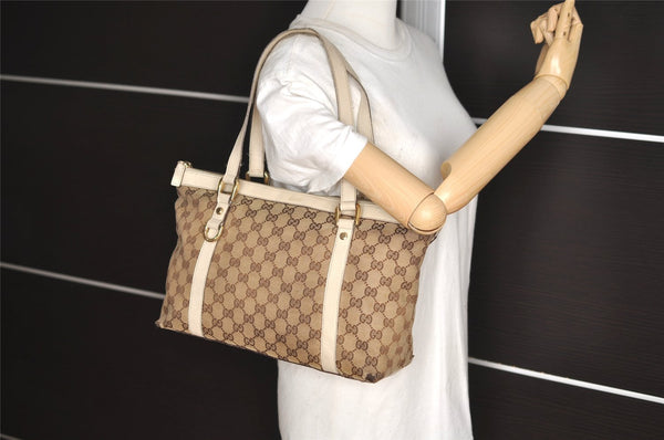 Authentic GUCCI Abbey Shoulder Tote Bag GG Canvas Leather 141470 Brown 4233I