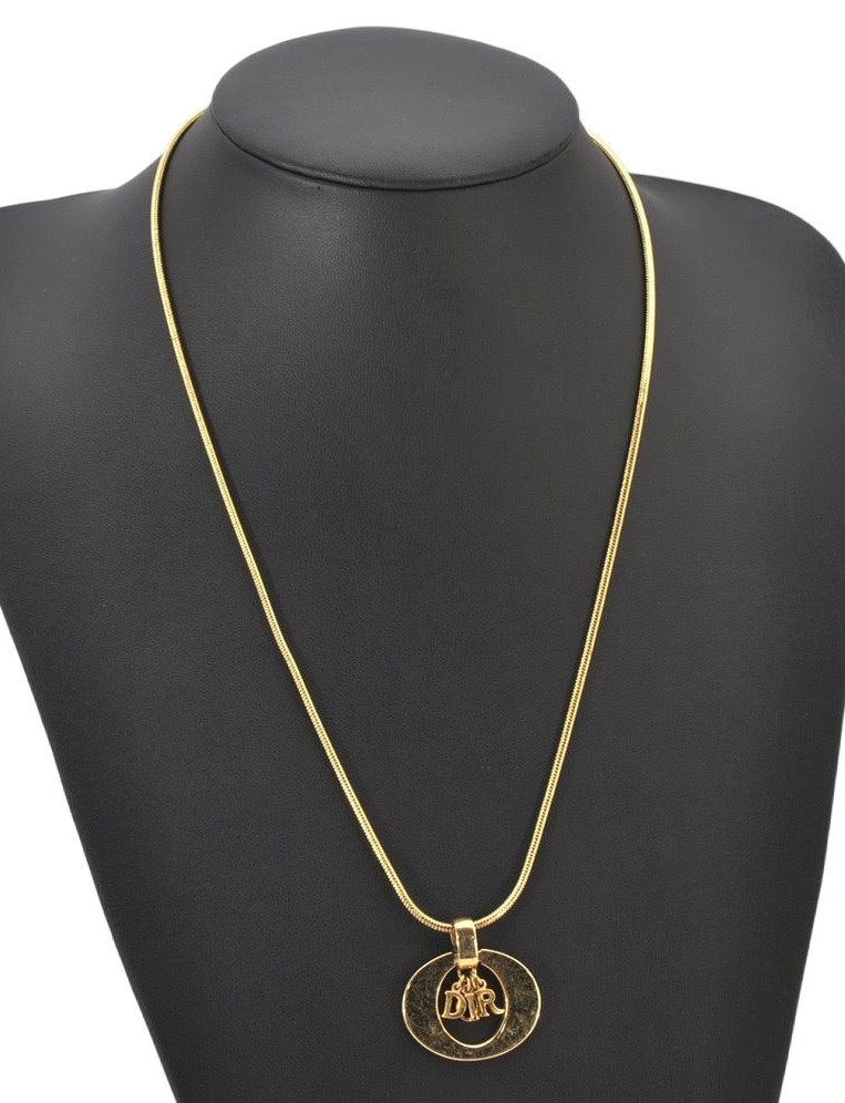 Authentic Christian Dior Gold Tone Chain Pendant Necklace CD 4233K