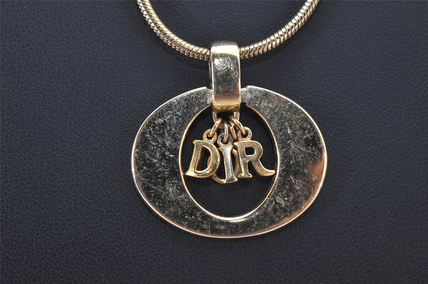 Authentic Christian Dior Gold Tone Chain Pendant Necklace CD 4233K