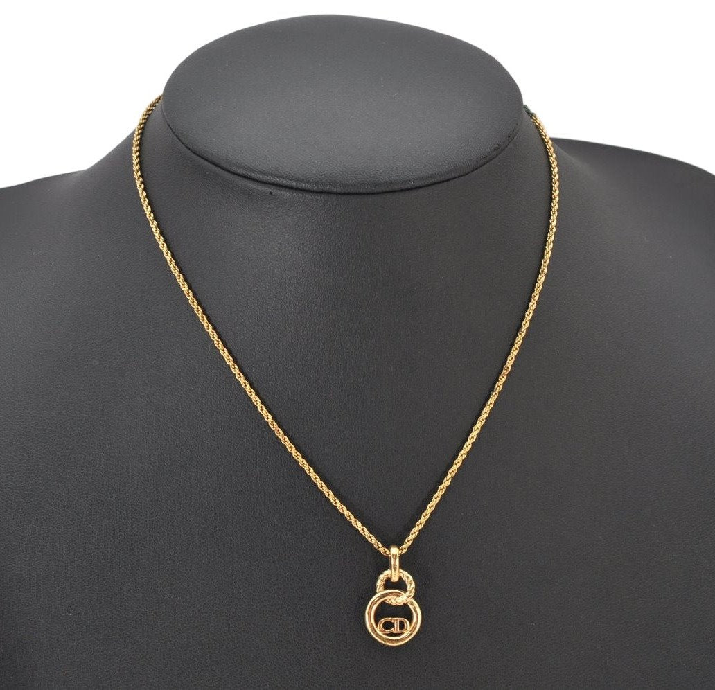 Authentic Christian Dior Gold Tone Chain Pendant Necklace CD 4234K