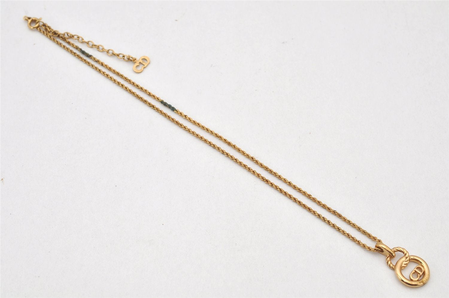 Authentic Christian Dior Gold Tone Chain Pendant Necklace CD 4234K