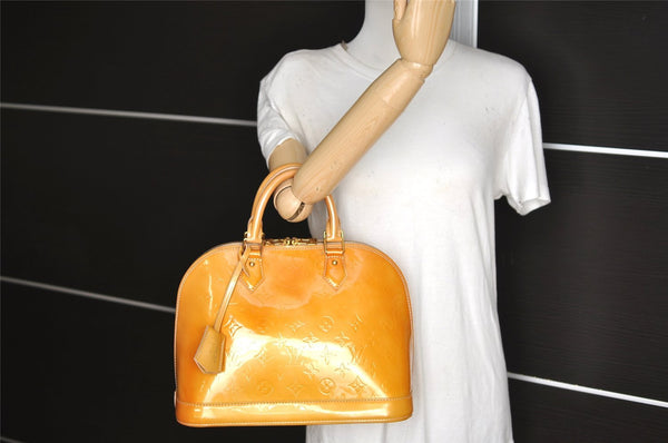 Authentic Louis Vuitton Vernis Alma PM Hand Bag Purse Yellow M91445 LV 4237J