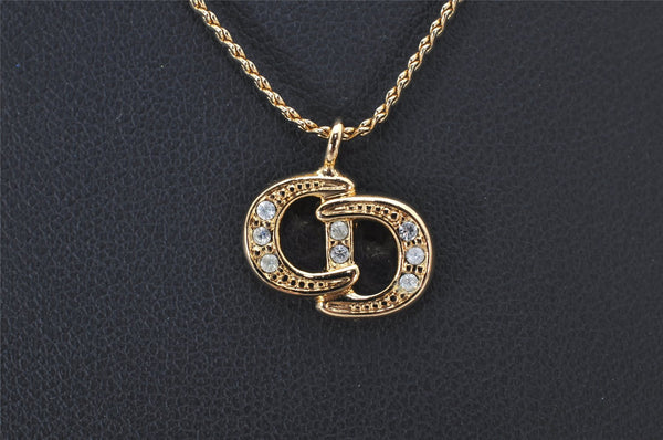 Authentic Christian Dior Gold Tone Rhinestone Chain Pendant Necklace CD 4237K