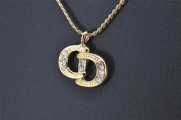 Authentic Christian Dior Gold Tone Rhinestone Chain Pendant Necklace CD 4237K