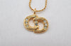 Authentic Christian Dior Gold Tone Rhinestone Chain Pendant Necklace CD 4237K