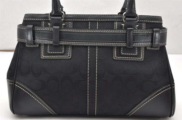 Authentic COACH Signature Hand Bag Purse Canvas Leather 10245 Black 4239K