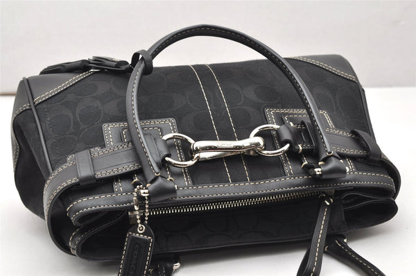 Authentic COACH Signature Hand Bag Purse Canvas Leather 10245 Black 4239K