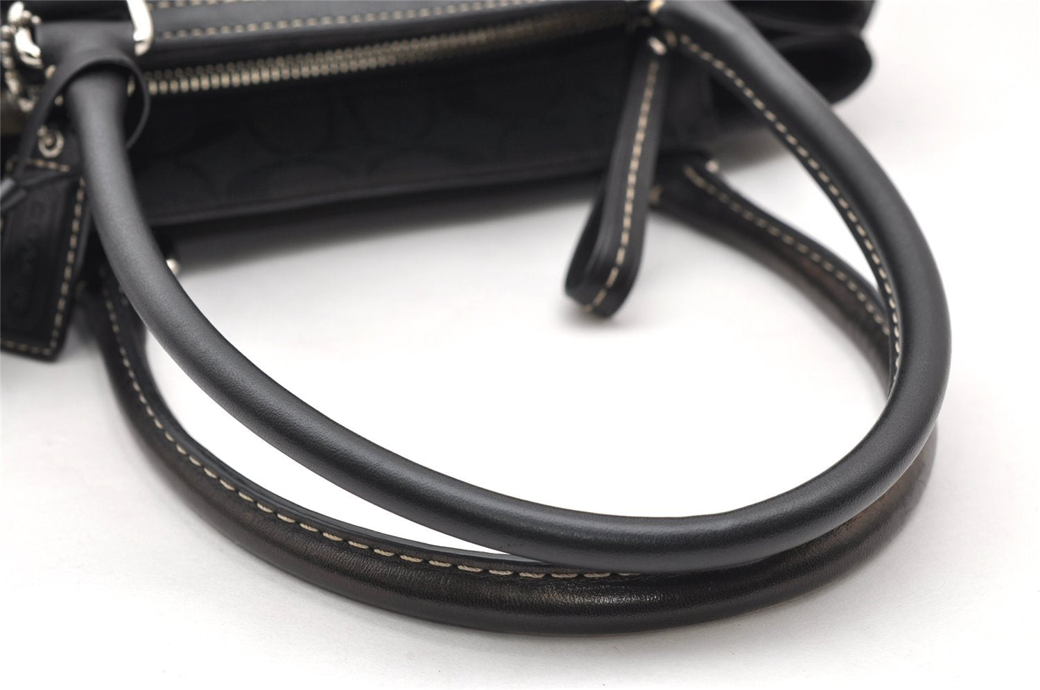 Authentic COACH Signature Hand Bag Purse Canvas Leather 10245 Black 4239K
