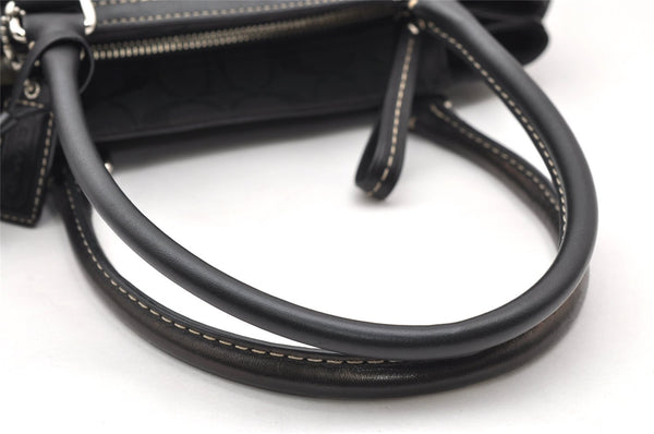 Authentic COACH Signature Hand Bag Purse Canvas Leather 10245 Black 4239K