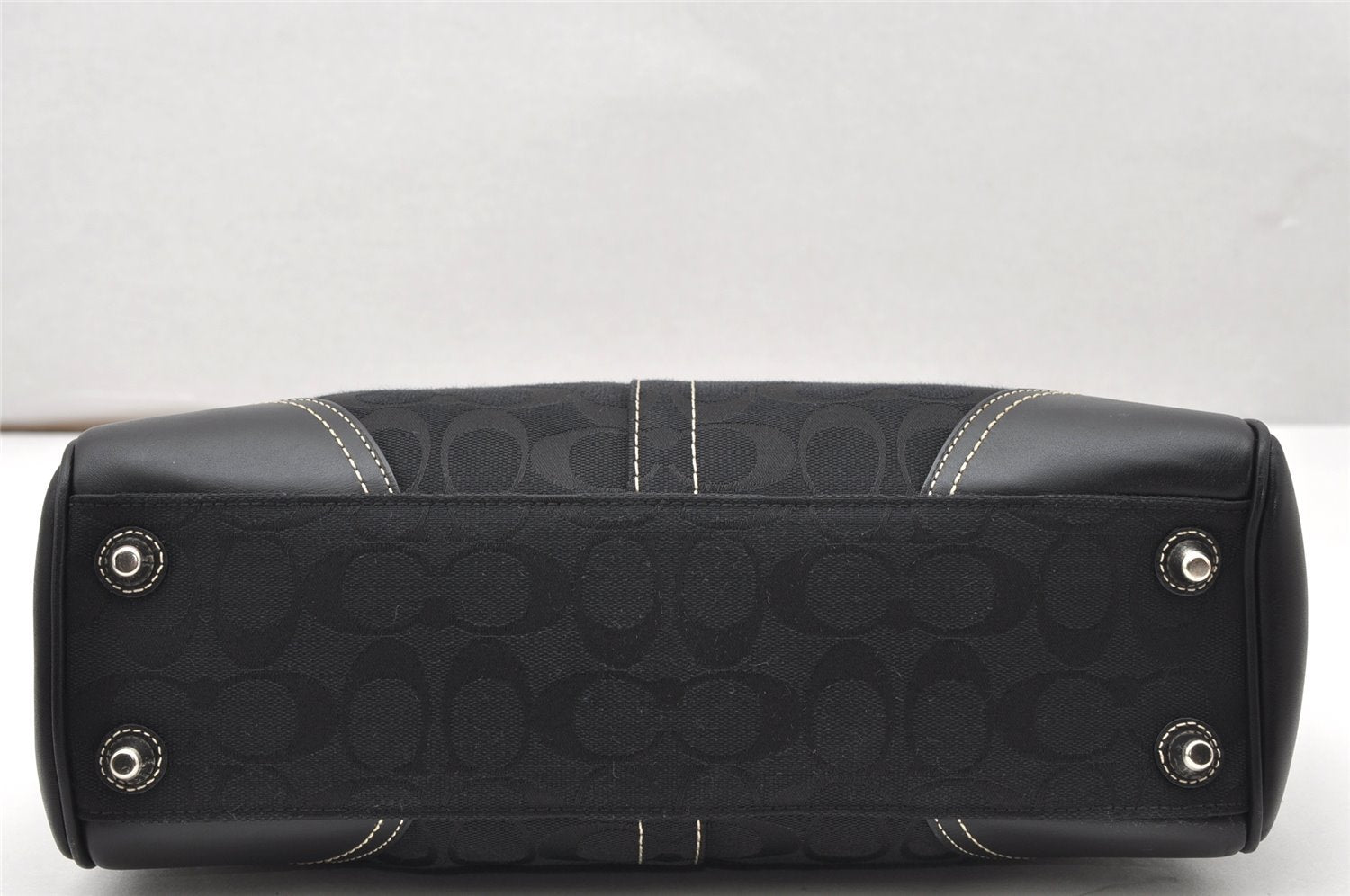Authentic COACH Signature Hand Bag Purse Canvas Leather 10245 Black 4239K