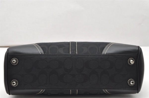 Authentic COACH Signature Hand Bag Purse Canvas Leather 10245 Black 4239K