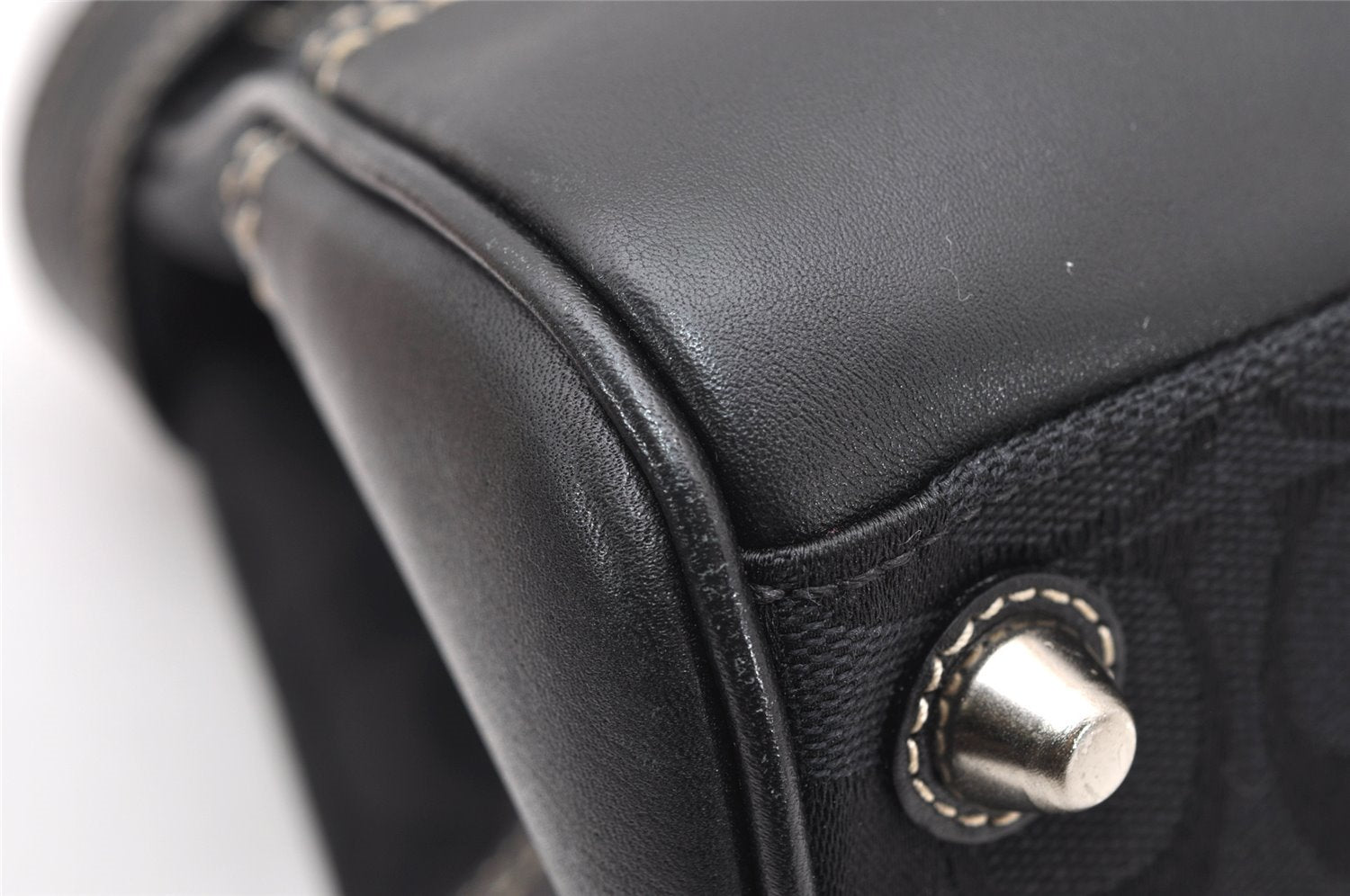 Authentic COACH Signature Hand Bag Purse Canvas Leather 10245 Black 4239K