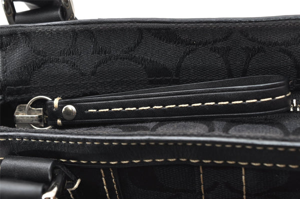 Authentic COACH Signature Hand Bag Purse Canvas Leather 10245 Black 4239K
