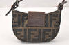 Authentic FENDI Zucca Hand Bag Pouch Purse Canvas Leather Brown 4240K