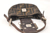 Authentic FENDI Zucca Hand Bag Pouch Purse Canvas Leather Brown 4240K