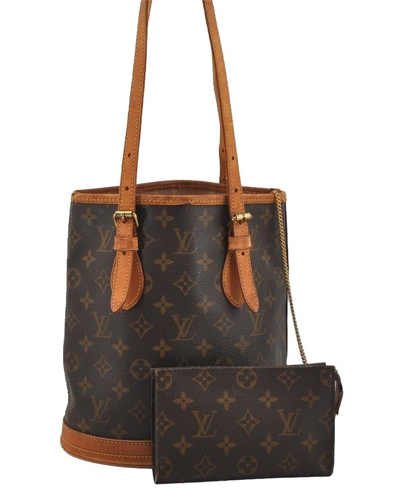 Authentic Louis Vuitton Monogram Bucket PM Shoulder Tote Bag M42238 Junk 4241J
