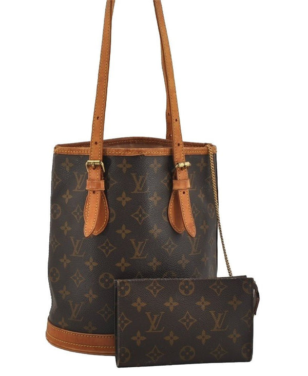 Authentic Louis Vuitton Monogram Bucket PM Shoulder Tote Bag M42238 Junk 4241J