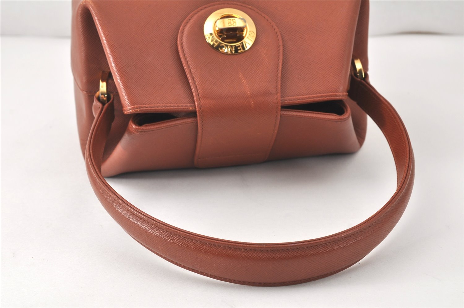 Authentic GIVENCHY Leather Vanity Hand Bag Purse Brown 4241K