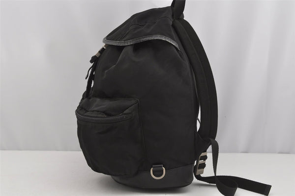 Authentic PRADA Vintage Nylon Tessuto Leather Drawstring Backpack Black 4242J