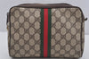 Authentic GUCCI Web Sherry Line Clutch Hand Bag GG PVC Leather Brown Junk 4243J