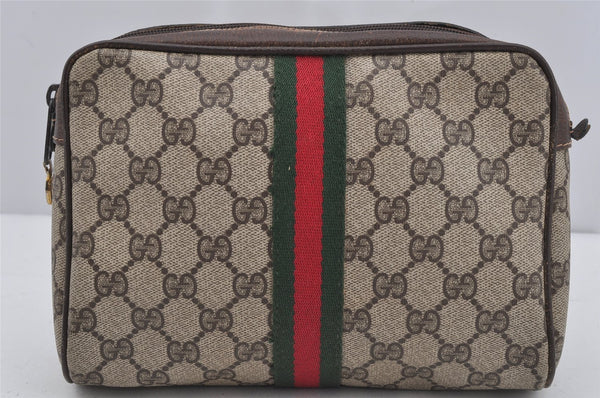 Authentic GUCCI Web Sherry Line Clutch Hand Bag GG PVC Leather Brown Junk 4243J
