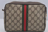 Authentic GUCCI Web Sherry Line Clutch Hand Bag GG PVC Leather Brown Junk 4243J