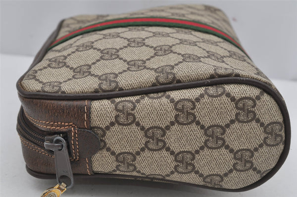 Authentic GUCCI Web Sherry Line Clutch Hand Bag GG PVC Leather Brown Junk 4243J