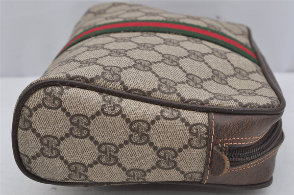 Authentic GUCCI Web Sherry Line Clutch Hand Bag GG PVC Leather Brown Junk 4243J