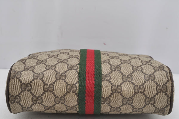 Authentic GUCCI Web Sherry Line Clutch Hand Bag GG PVC Leather Brown Junk 4243J