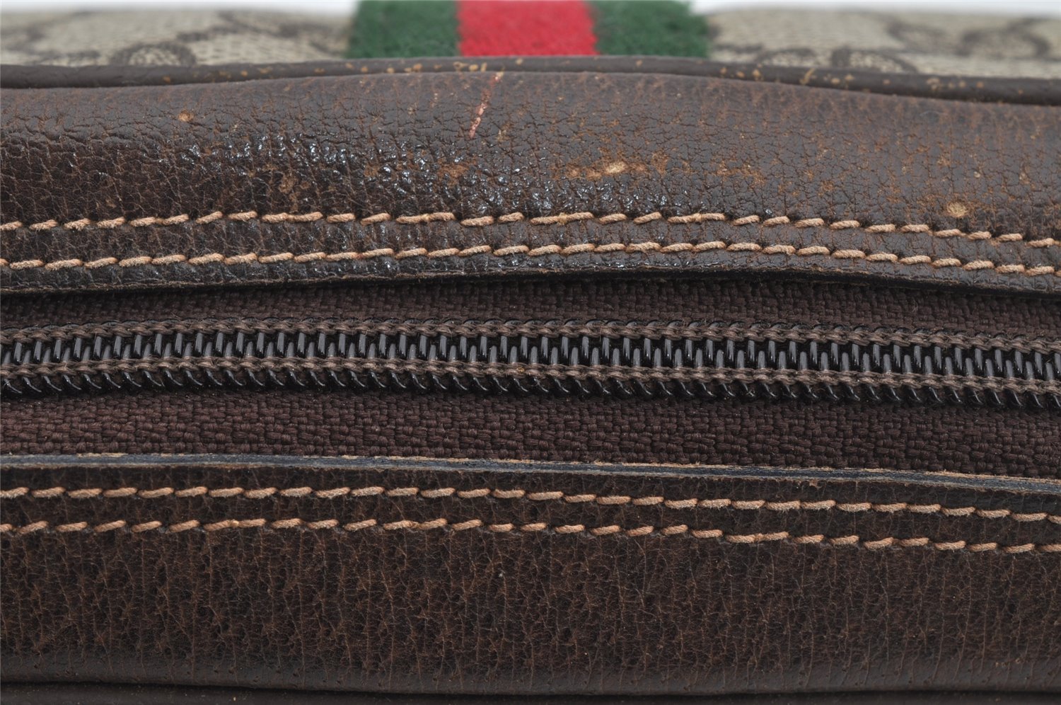 Authentic GUCCI Web Sherry Line Clutch Hand Bag GG PVC Leather Brown Junk 4243J