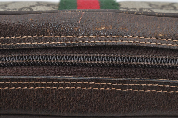 Authentic GUCCI Web Sherry Line Clutch Hand Bag GG PVC Leather Brown Junk 4243J