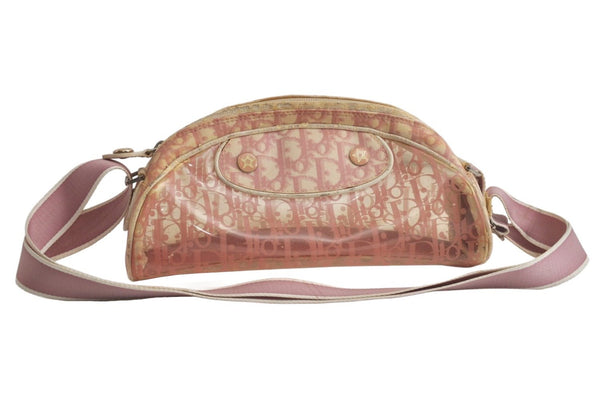 Authentic Christian Dior Trotter Shoulder Cross Bag Vinyl PVC Pink Junk 4243K