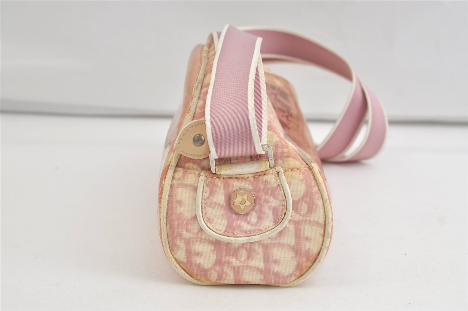 Authentic Christian Dior Trotter Shoulder Cross Bag Vinyl PVC Pink Junk 4243K