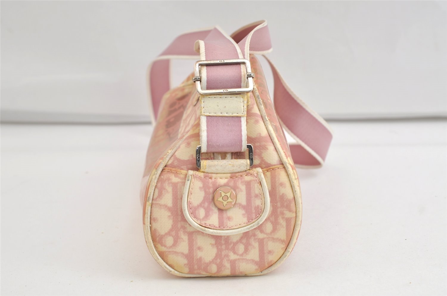 Authentic Christian Dior Trotter Shoulder Cross Bag Vinyl PVC Pink Junk 4243K