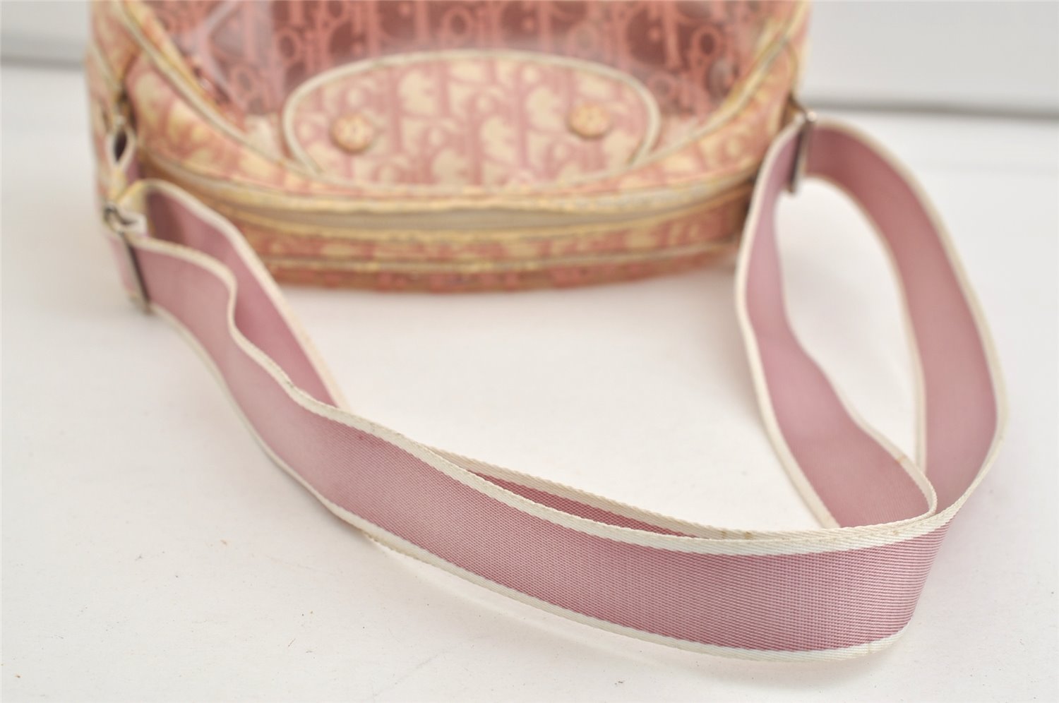 Authentic Christian Dior Trotter Shoulder Cross Bag Vinyl PVC Pink Junk 4243K