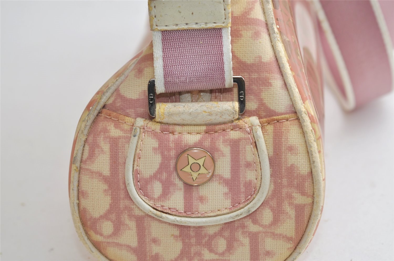 Authentic Christian Dior Trotter Shoulder Cross Bag Vinyl PVC Pink Junk 4243K