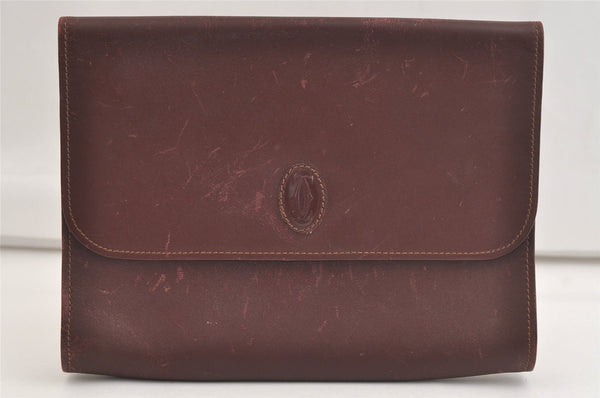 Authentic Cartier Must de Cartier Clutch Hand Bag Leather Bordeaux Red 4245K