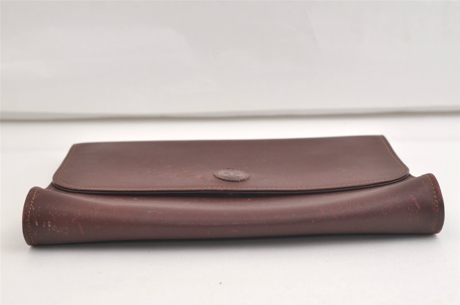 Authentic Cartier Must de Cartier Clutch Hand Bag Leather Bordeaux Red 4245K