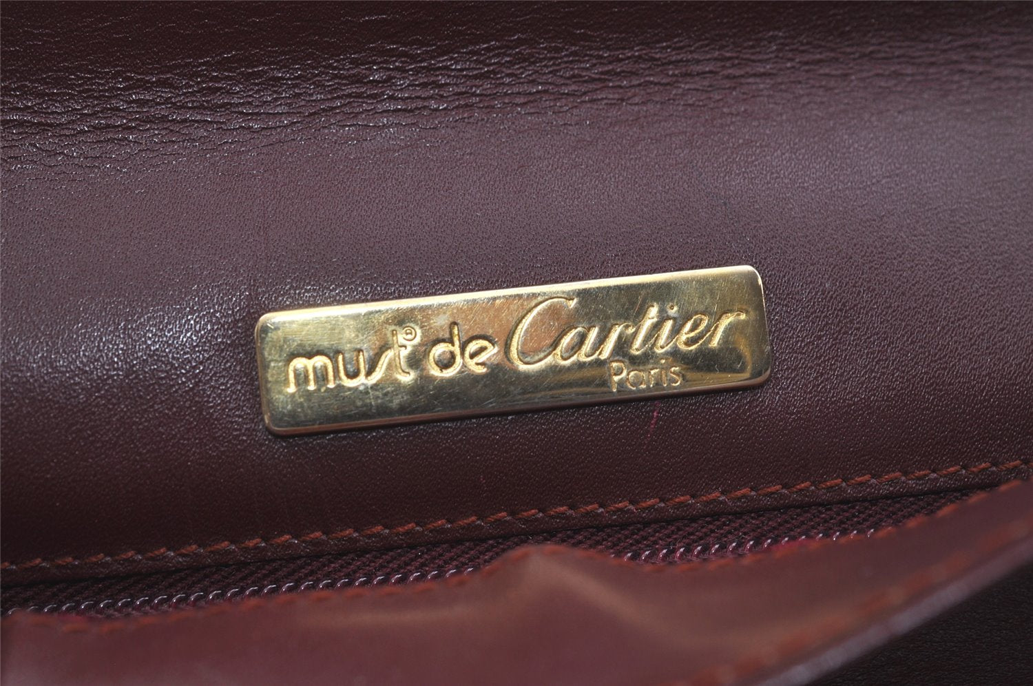 Authentic Cartier Must de Cartier Clutch Hand Bag Leather Bordeaux Red 4245K