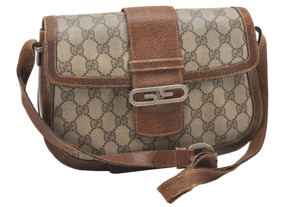 Authentic GUCCI Vintage Shoulder Cross Body Bag Purse GG PVC Leather Brown 4246K