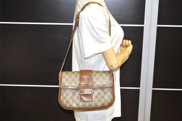 Authentic GUCCI Vintage Shoulder Cross Body Bag Purse GG PVC Leather Brown 4246K