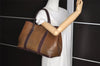 Authentic HERMES Vintage Garden Party MM Shoulder Tote Bag Leather Brown 4250I