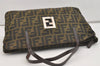 Authentic FENDI Vintage Zucca Hand Tote Bag Purse Canvas Leather Brown 4251J