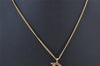 Auth Christian Dior Gold Tone Rhinestone Chain Pendant Necklace CD Box 4251K