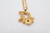 Auth Christian Dior Gold Tone Rhinestone Chain Pendant Necklace CD Box 4251K