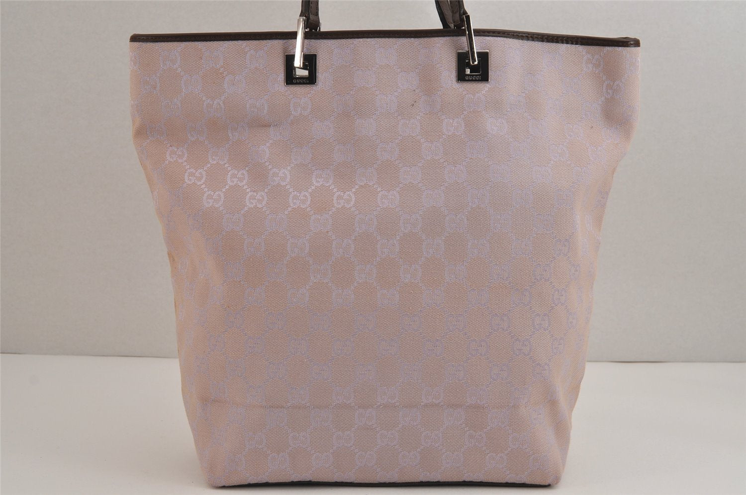 Authentic GUCCI Vintage Shoulder Tote Bag GG Canvas Leather 31243 Pink 4252J