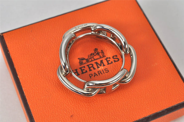 Authentic HERMES Scarf Ring Chaine d'Ancre Chain Design Silver Tone Box 4253K