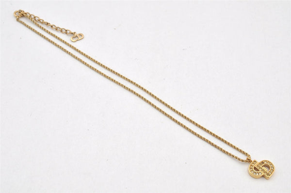 Authentic Christian Dior Gold Tone Chain Rhinestone Pendant Necklace CD 4254K