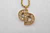 Authentic Christian Dior Gold Tone Chain Rhinestone Pendant Necklace CD 4254K