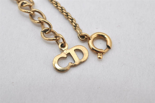 Authentic Christian Dior Gold Tone Chain Rhinestone Pendant Necklace CD 4254K